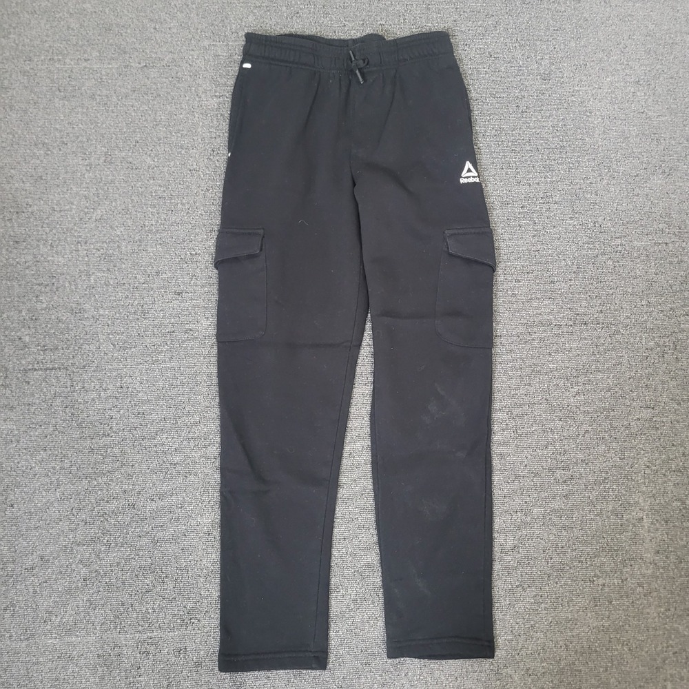 Reebok Size 14/16 Cargo Joggers Youth Black Fleece Lined Athletic Pants